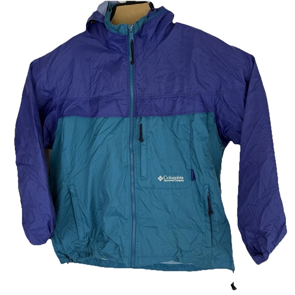 Columbia 90s Vintage Sportswear Lightweight Hooded Windbreaker Blue Purple Large